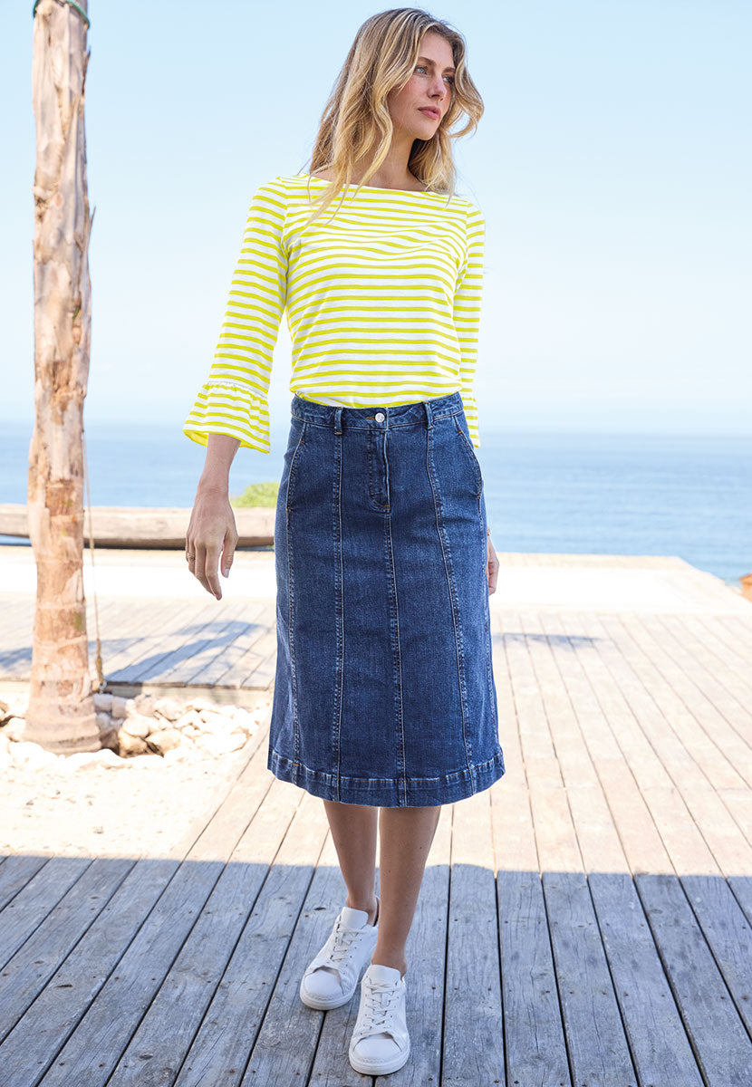 Katia A-Line Midi Skirt - Mid Denim | Bella di Notte