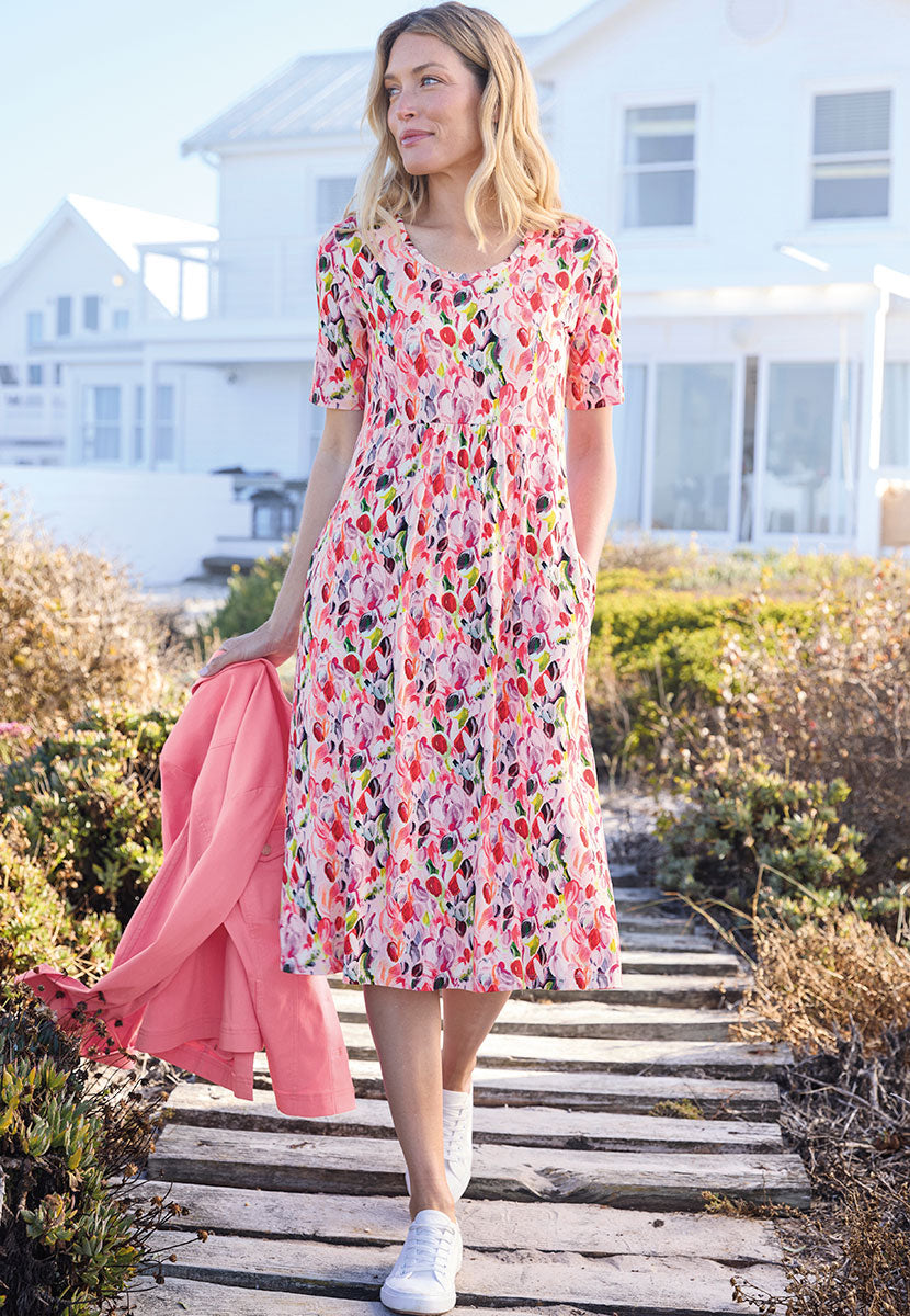 Lucy Short Sleeve Pull on Jersey Dress - Capri Print Bella di Notte Lucy Short Sleeve Pull on Jersey Dress - Capri Print Bella di Notte