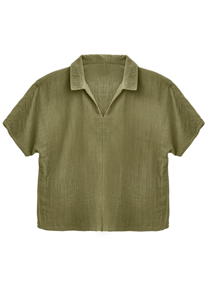 Marissa Pure Cotton Woven Co-ord Blouse - Rich Olive