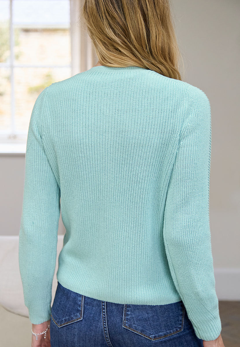 Belle Button Through Cardigan - Duck Egg Back View