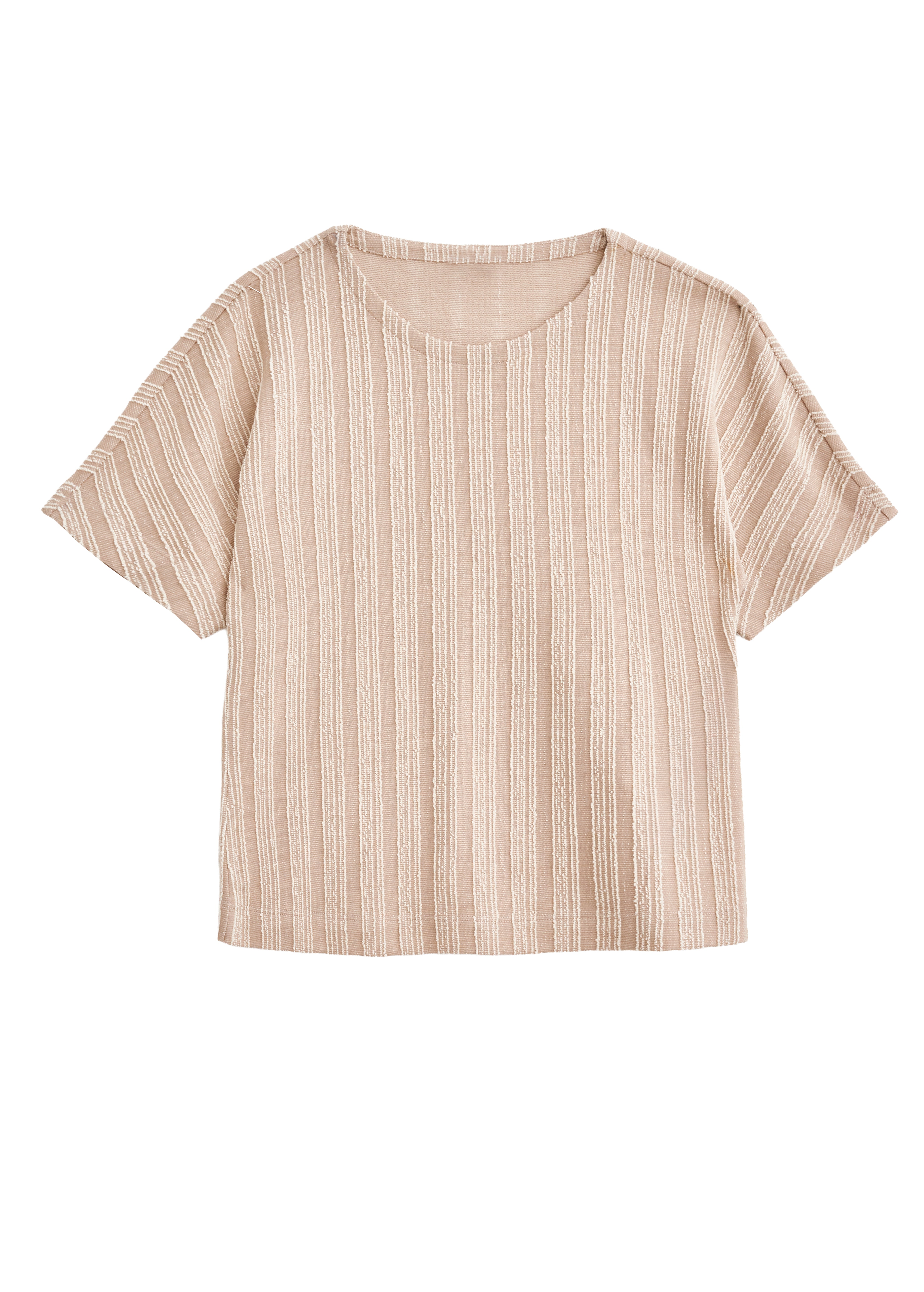 Isla Jacquard Short Sleeve Co-ord Top - Soft Almond