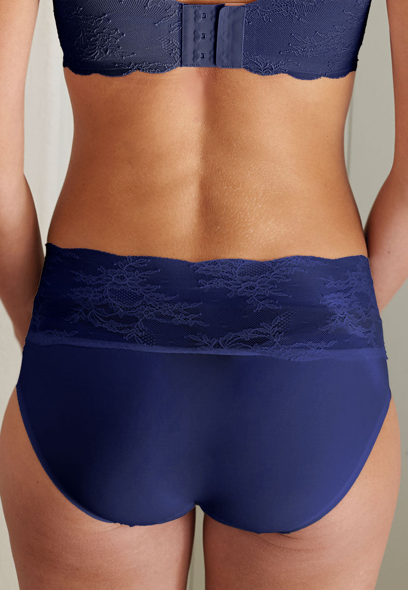 Anita Essential Lace Full Brief - Navy Dark Blue Silky Smooth Fabric with Flattering Lace Waist Deisgn Back View