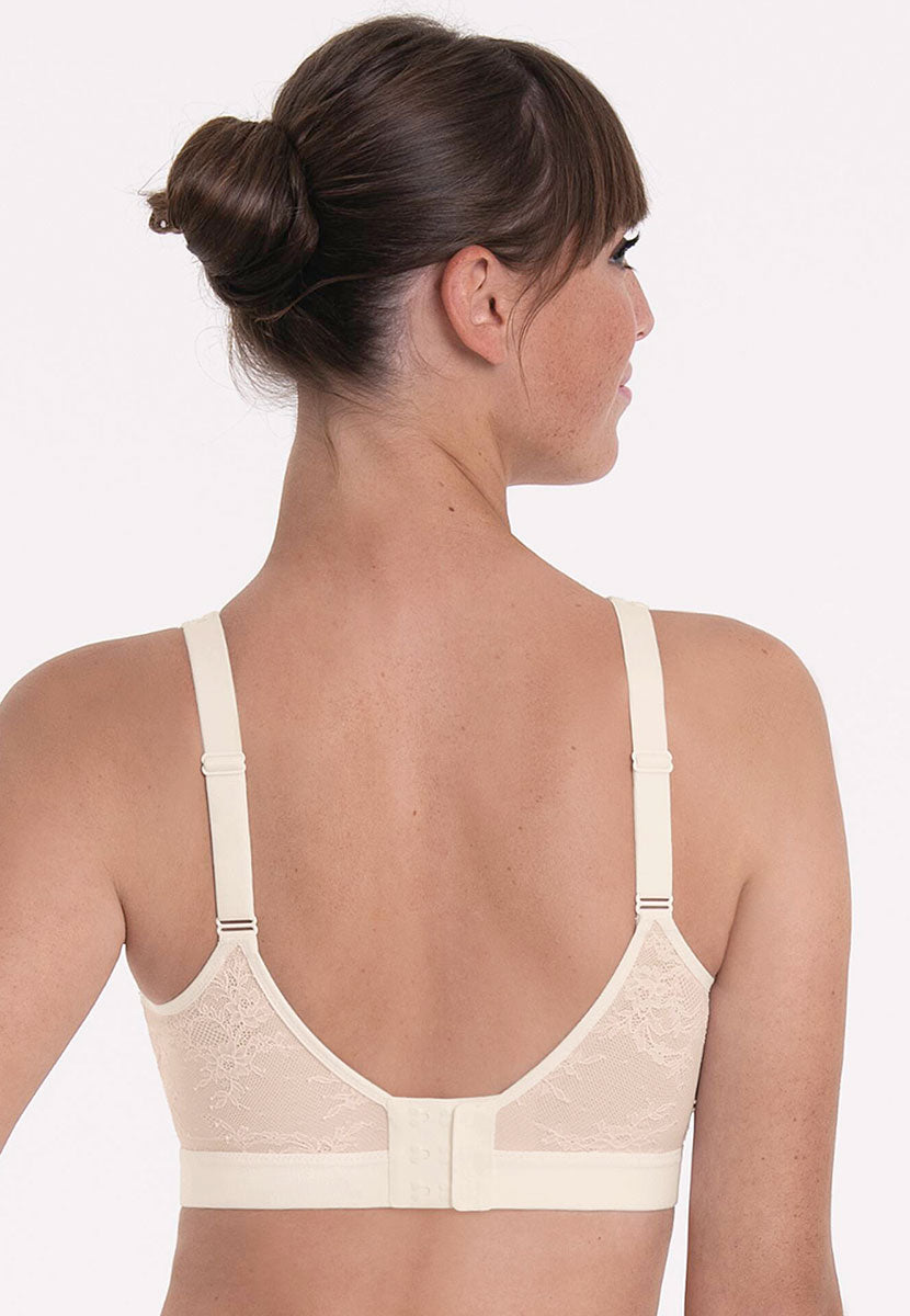 Anita Essential Lace Pocketed Bralette - Ivory Comfortable Non Wired Pocketed Mastectomy Bra Design with Removeable Pads Adjustable Hook & Eye Back View