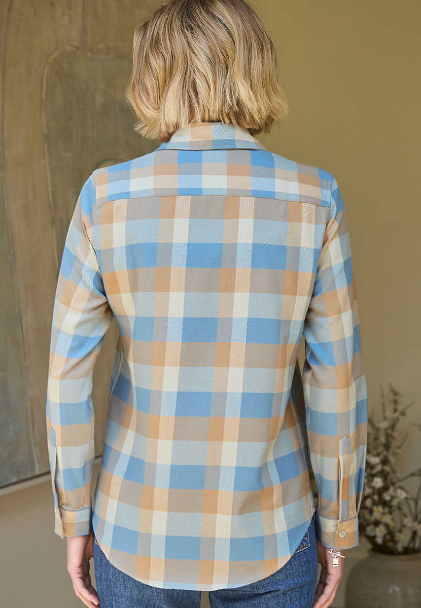 Cara Long Sleeve Check Shirt - Neutral Check Back View