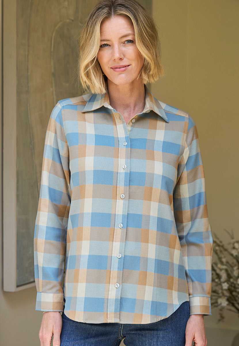 Cara Long Sleeve Check Shirt - Neutral Check Front Alt View