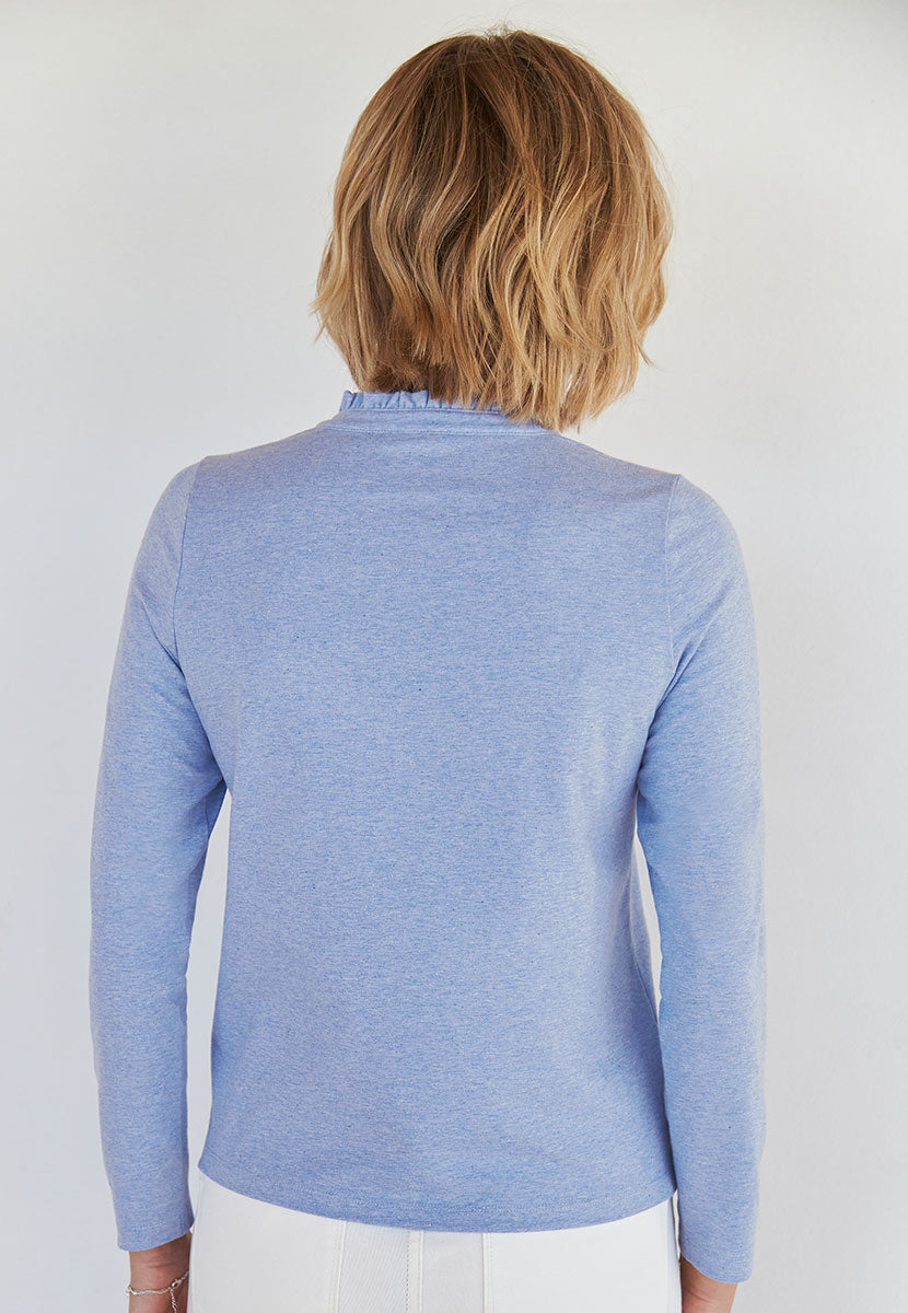 Evie Long Sleeve Henley Top - Blue Marl
