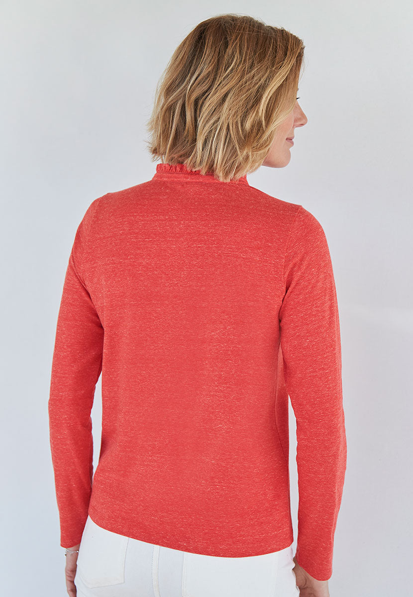 Evie Long Sleeve Henley Top - Red Marl
