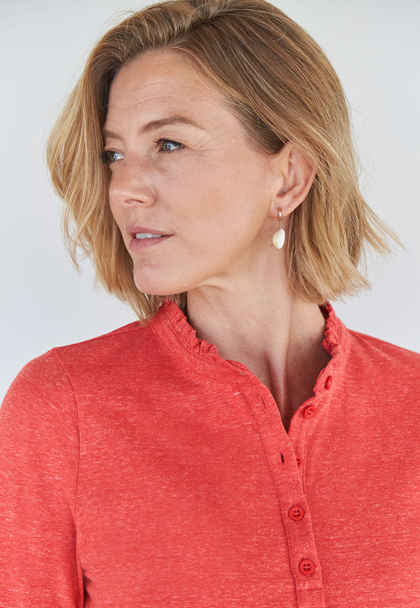 Evie Long Sleeve Henley Top - Red Marl