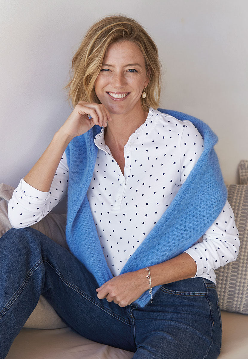 Evie Long Sleeve Henley Top - Spot Print