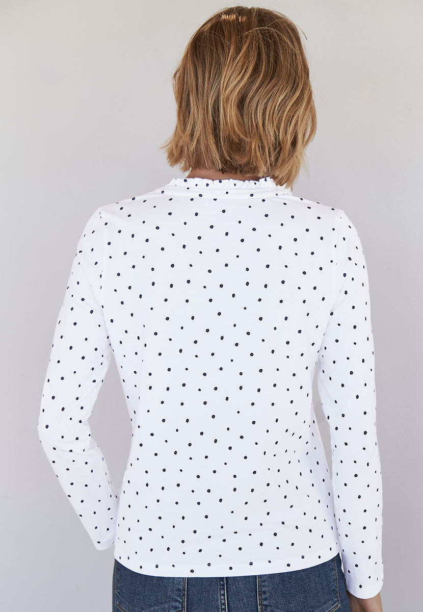 Evie Long Sleeve Henley Top - Spot Print