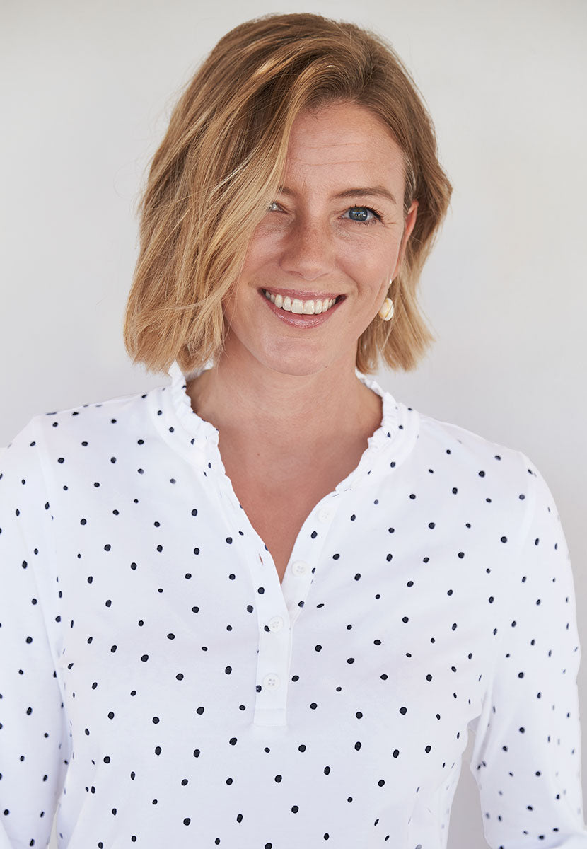 Evie Long Sleeve Henley Top - Spot Print