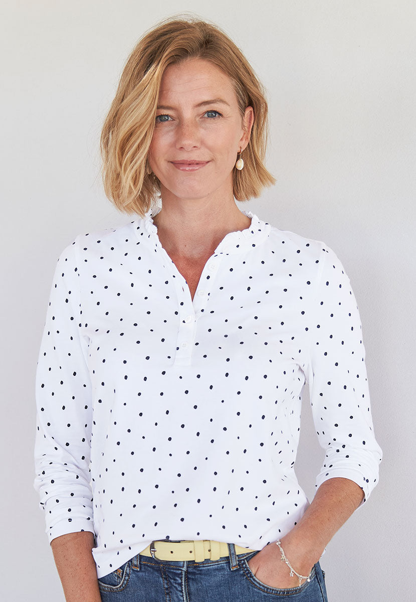 Evie Long Sleeve Henley Top - Spot Print