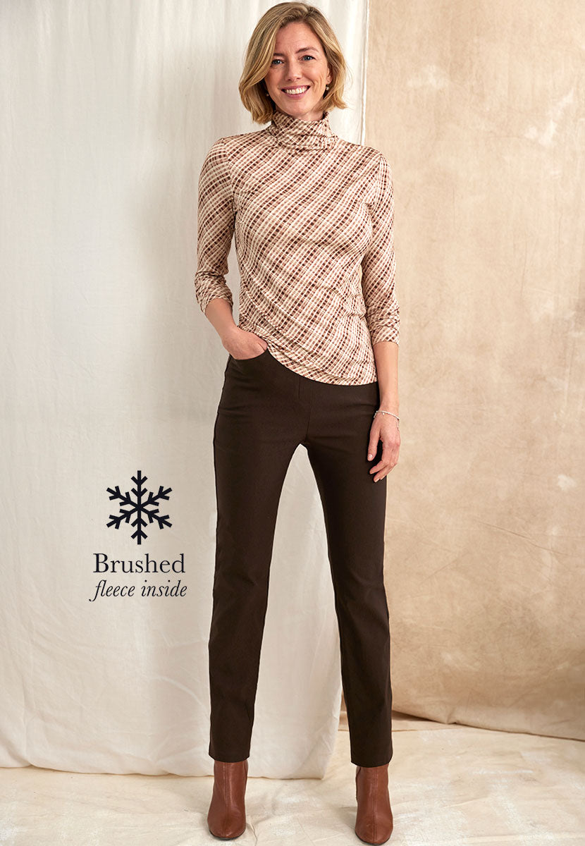 Hayley Fleece Lined Trouser Chocolate Front View