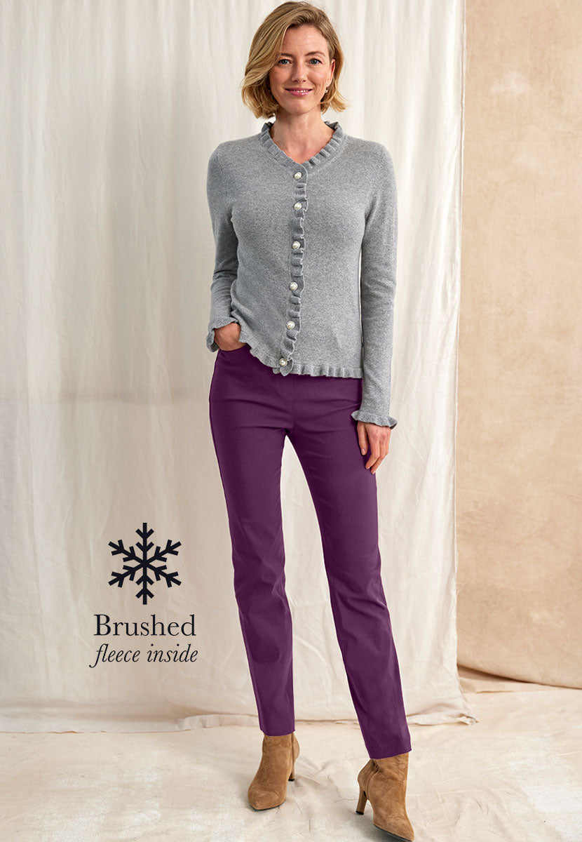 Hayley Fleece Lined Trouser - Blackcurrant Front View