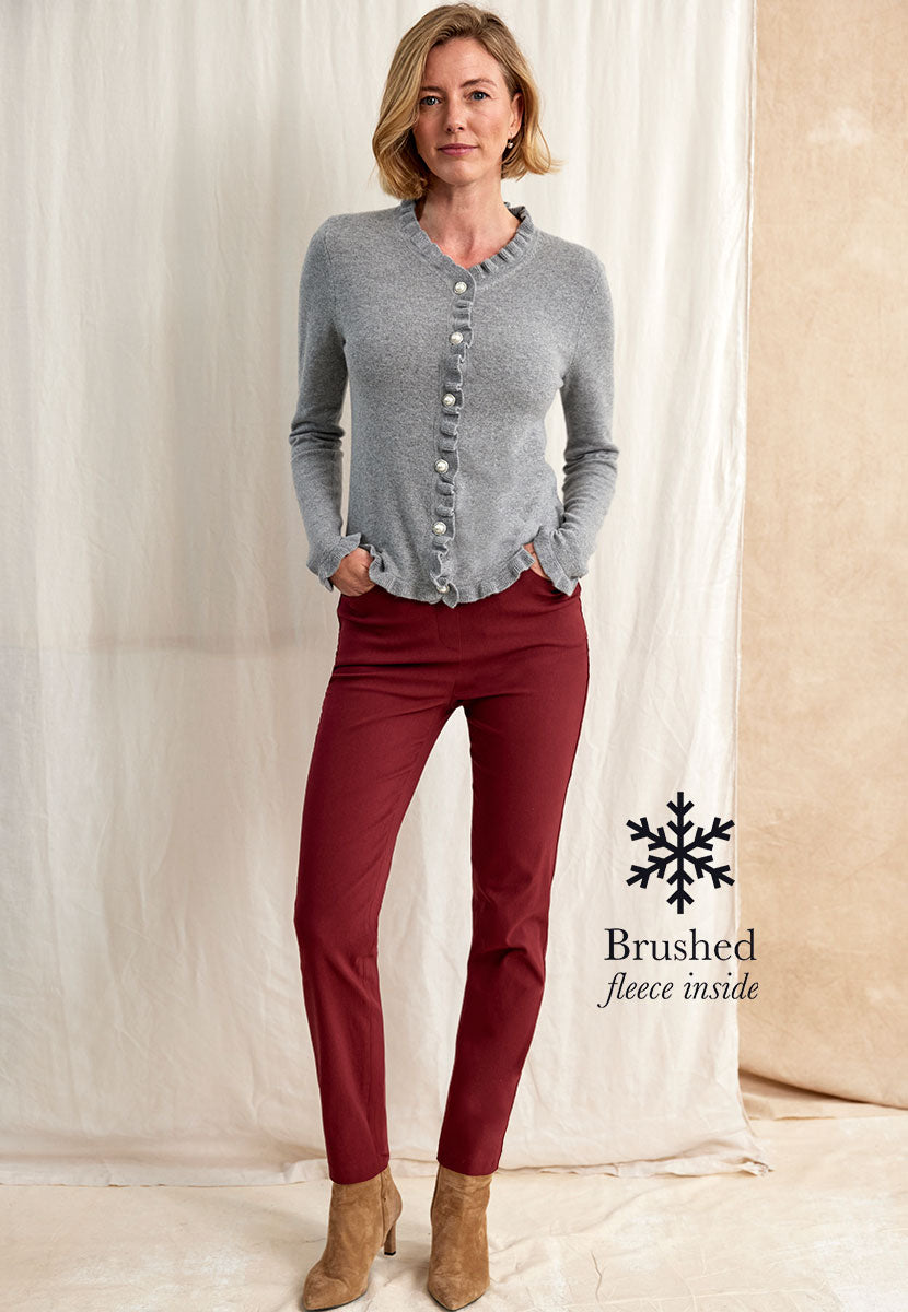 Hayley Fleece Lined Trouser - Rich Merlot Front View