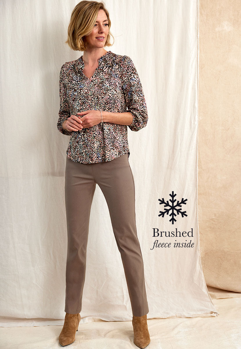 Hayley Fleece Lined Trouser - Walnut Front View