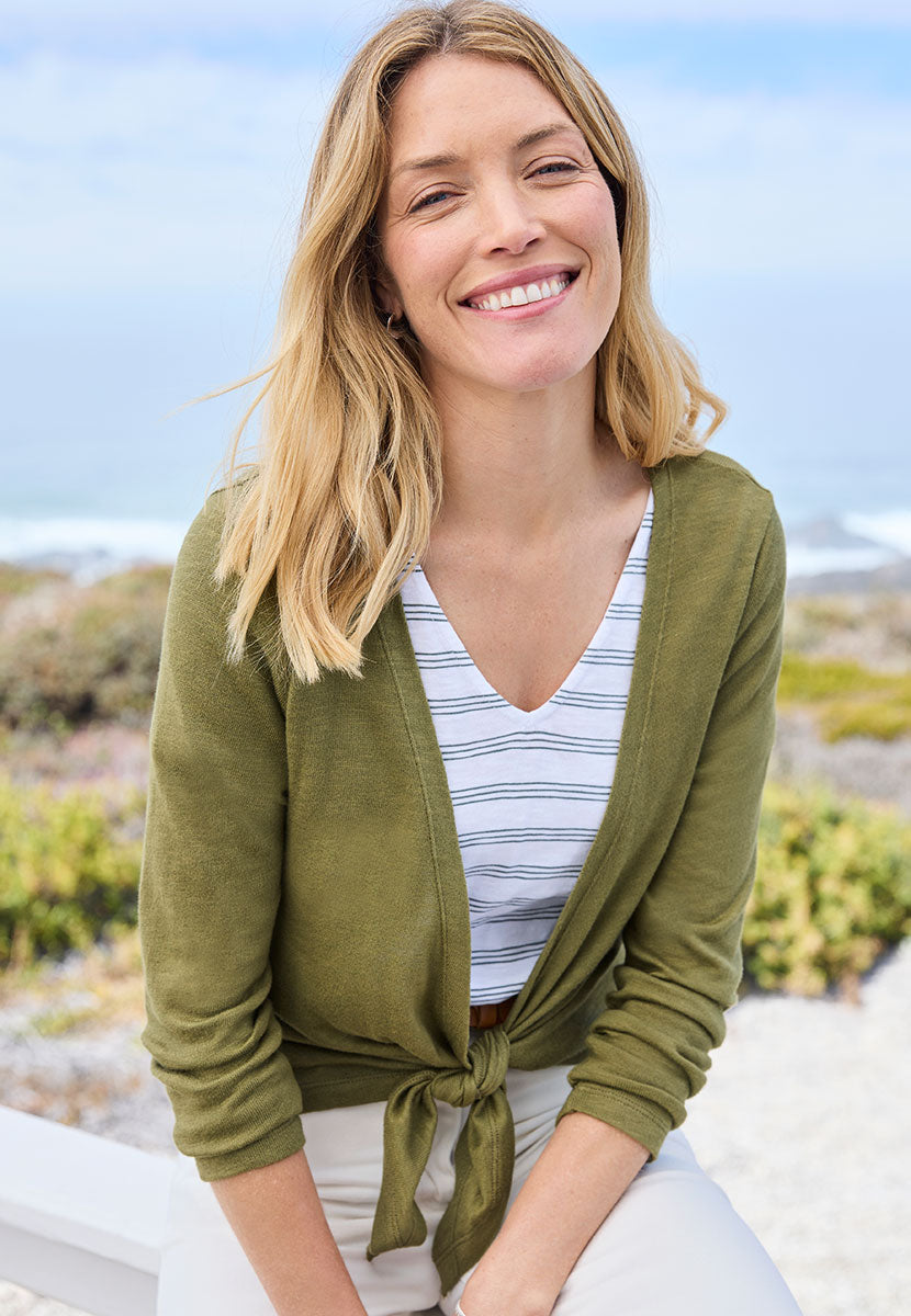 Julie Long Sleeve Jersey Shrug - Dark Olive