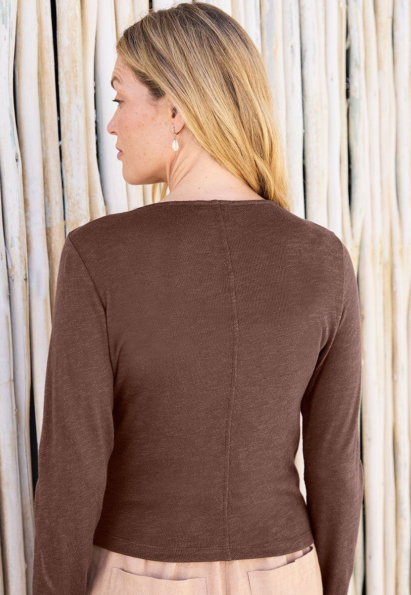 Julie Long Sleeve Jersey Shrug - Chocolate