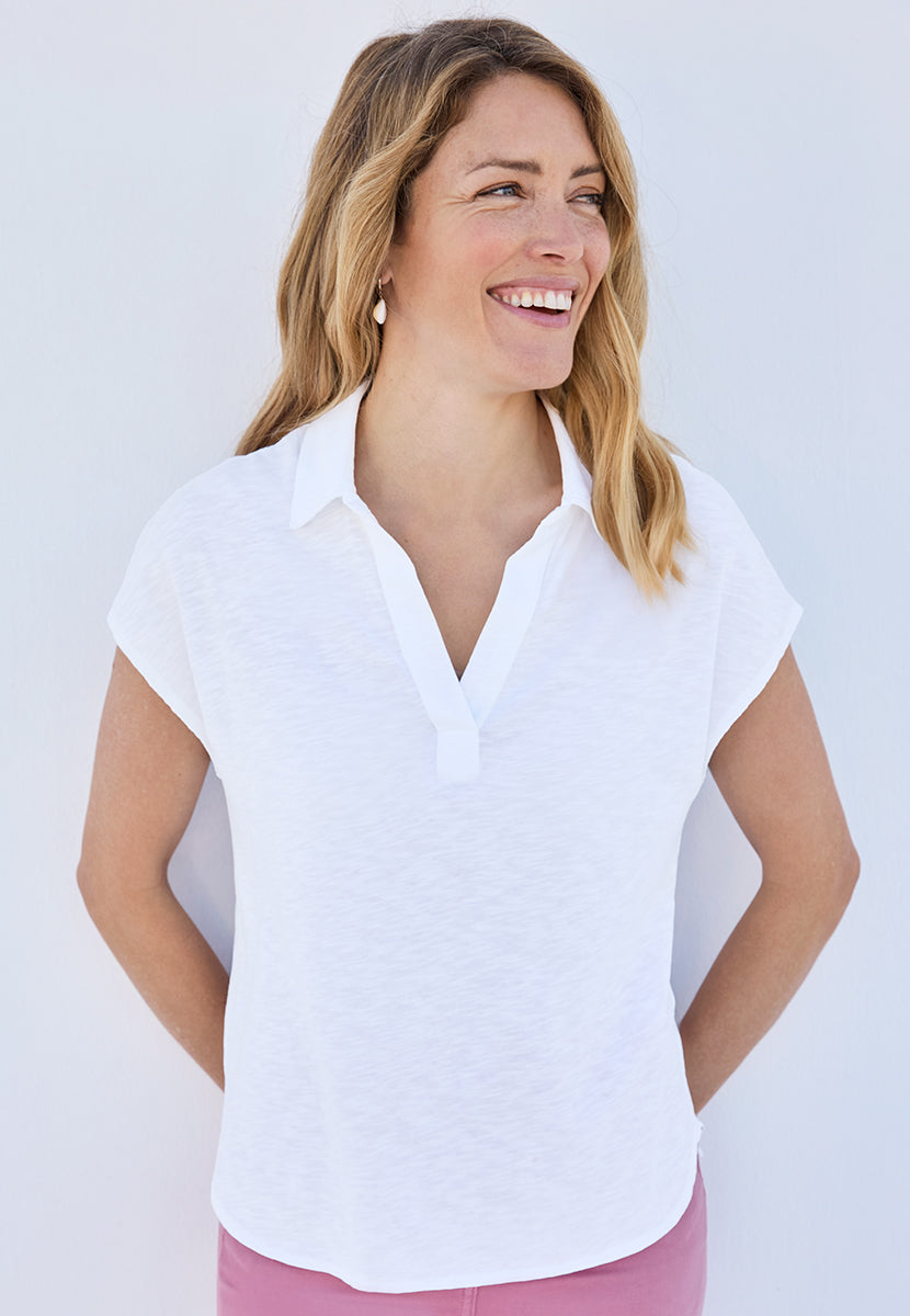 Katrina Pure Cotton Short Sleeve Top - White