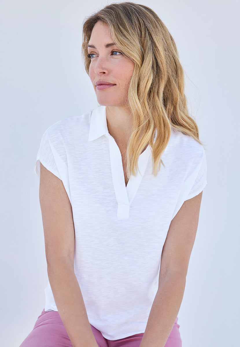 Katrina Pure Cotton Short Sleeve Top - White