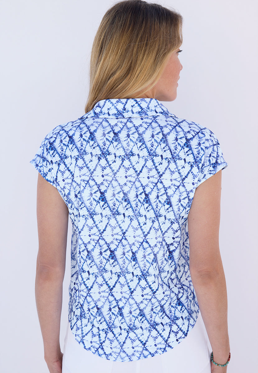 Katrina Pure Cotton Short Sleeve Top - Denim Blue