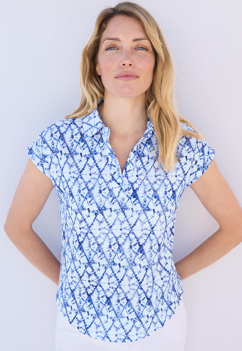 Katrina Pure Cotton Short Sleeve Top - Denim Blue