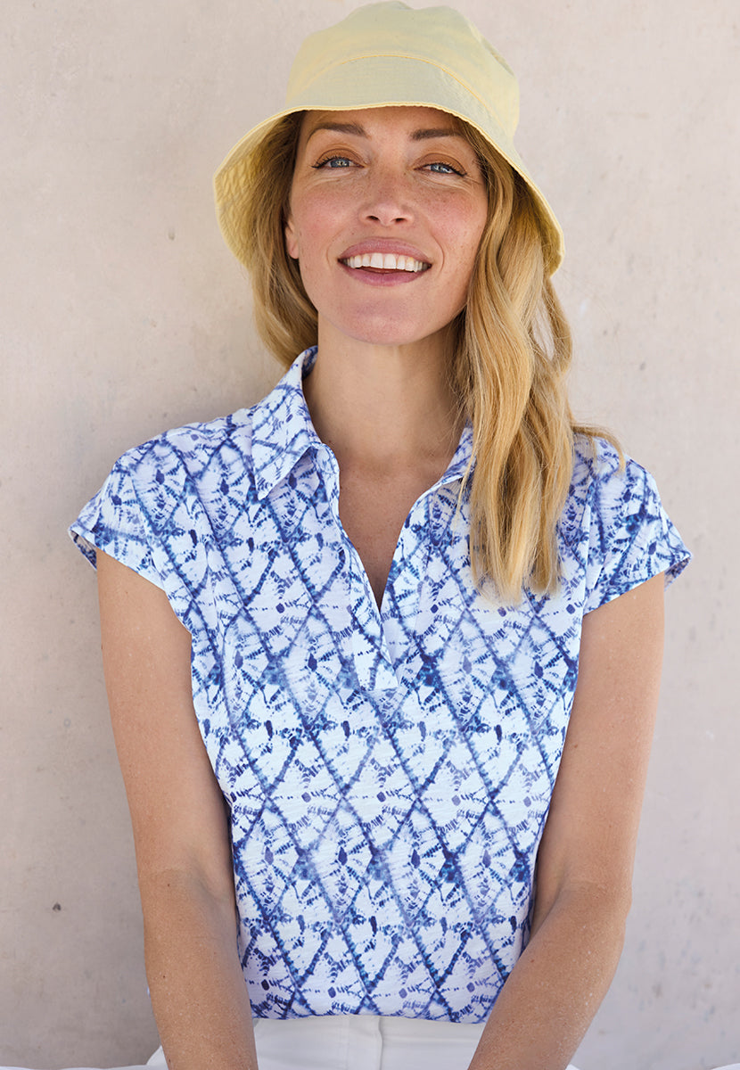 Katrina Pure Cotton Short Sleeve Top - Denim Blue