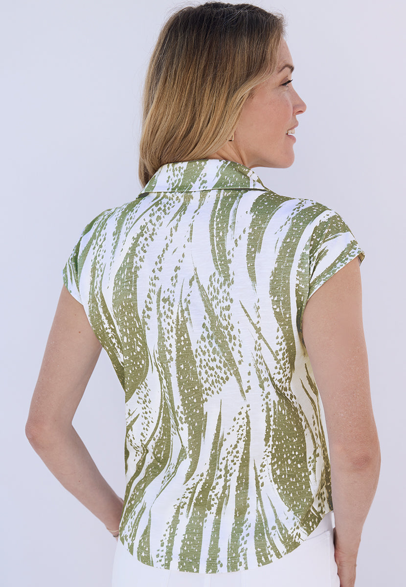 Katrina Pure Cotton Short Sleeve Top - Dark Olive