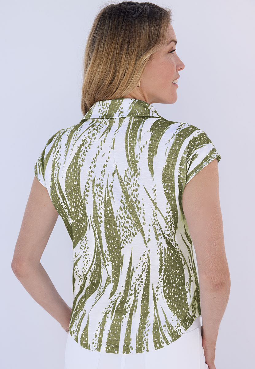 Katrina Pure Cotton Short Sleeve Top - Dark Olive