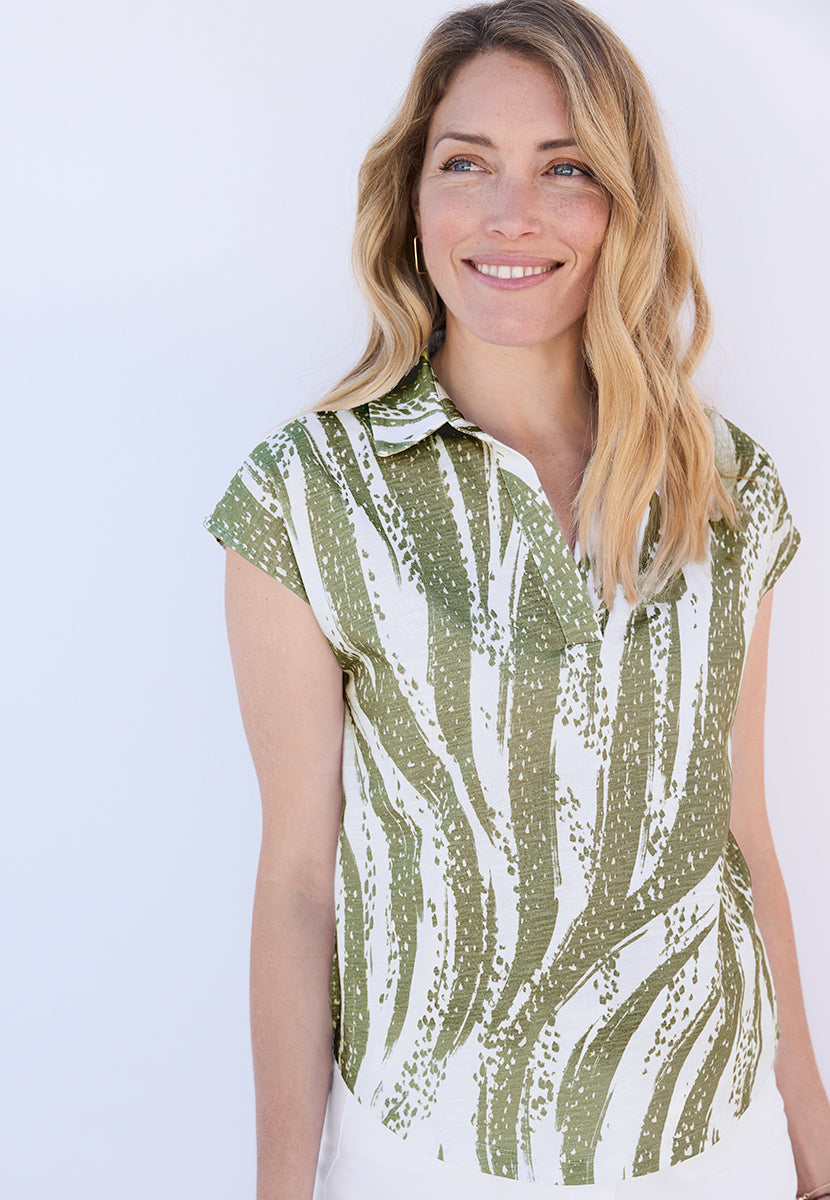 Katrina Pure Cotton Short Sleeve Top - Dark Olive