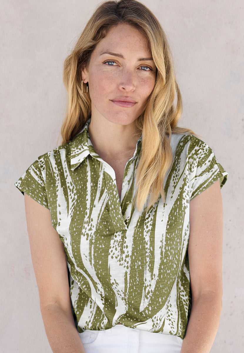 Katrina Pure Cotton Short Sleeve Top - Dark Olive