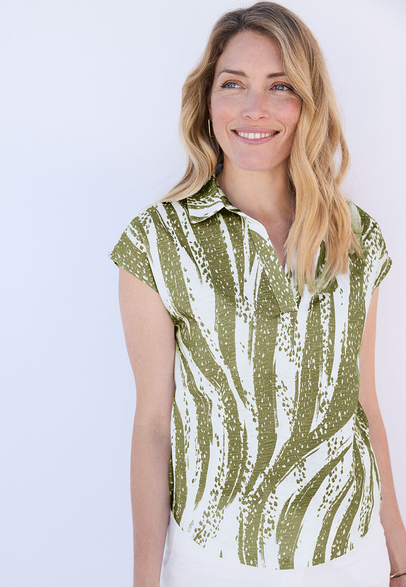 Katrina Pure Cotton Short Sleeve Top - Dark Olive