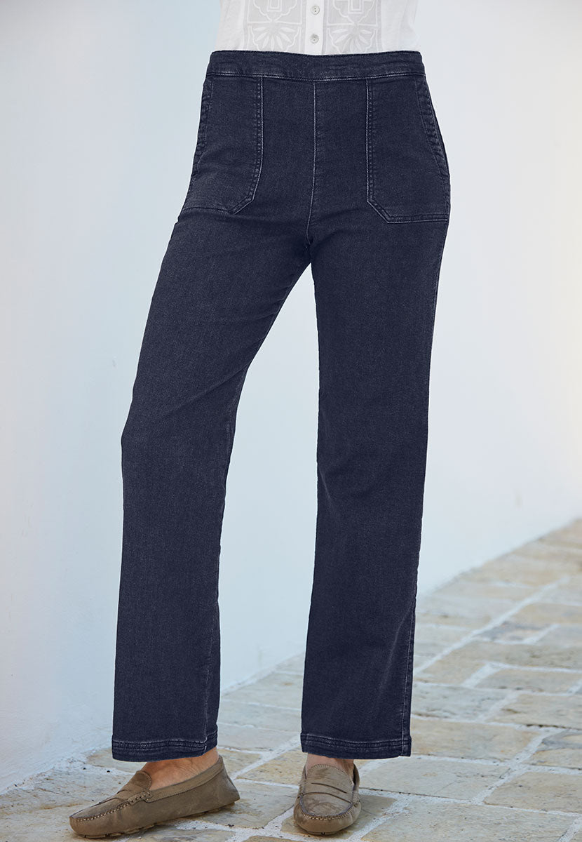 Rita Jersey Denim Wide Leg Jeans - Dark Denim