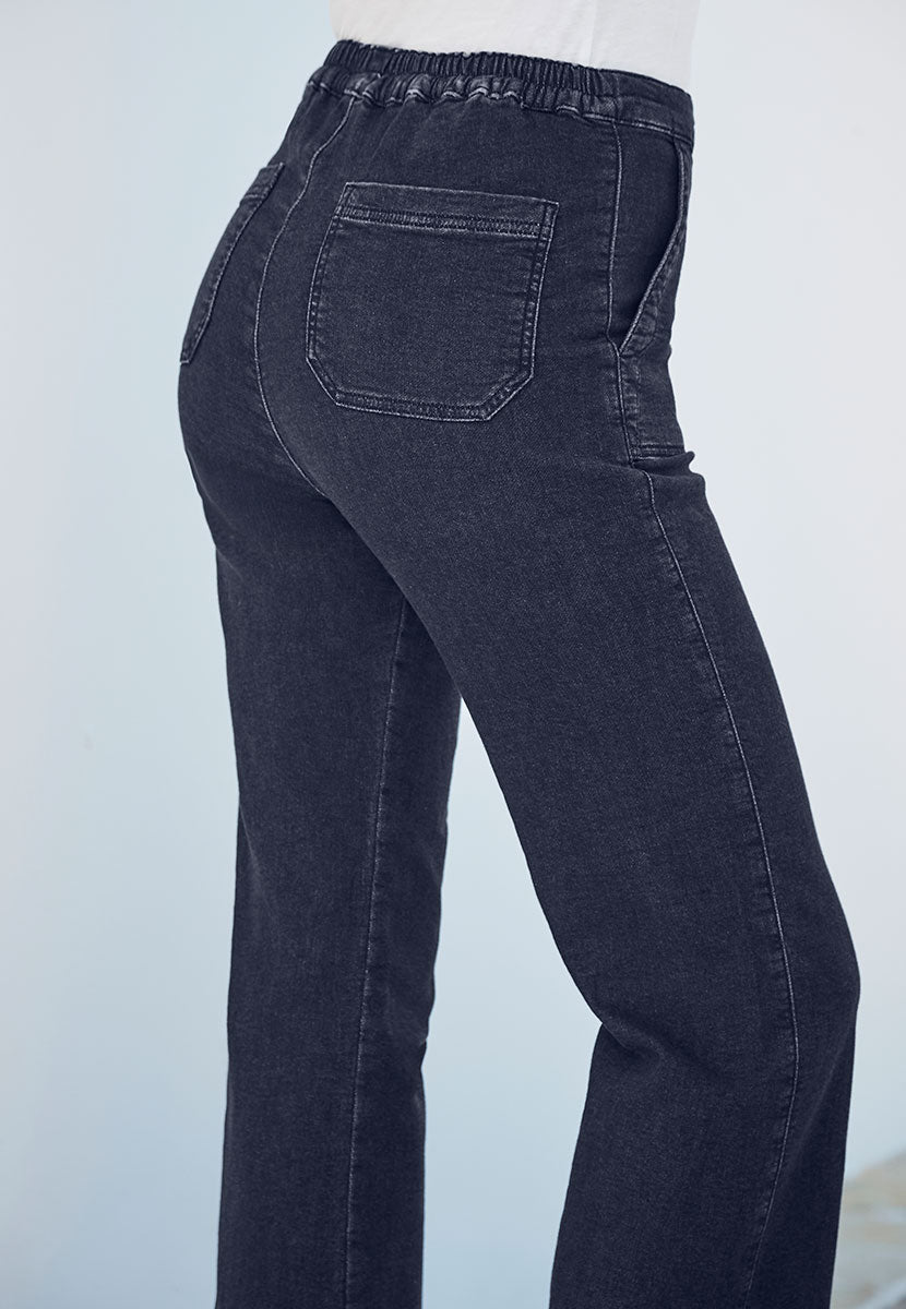 Rita Jersey Denim Wide Leg Jeans - Dark Denim