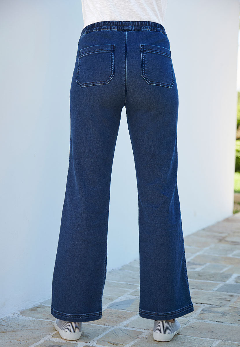 Rita Jersey Denim Wide Leg Jeans - Mid Denim