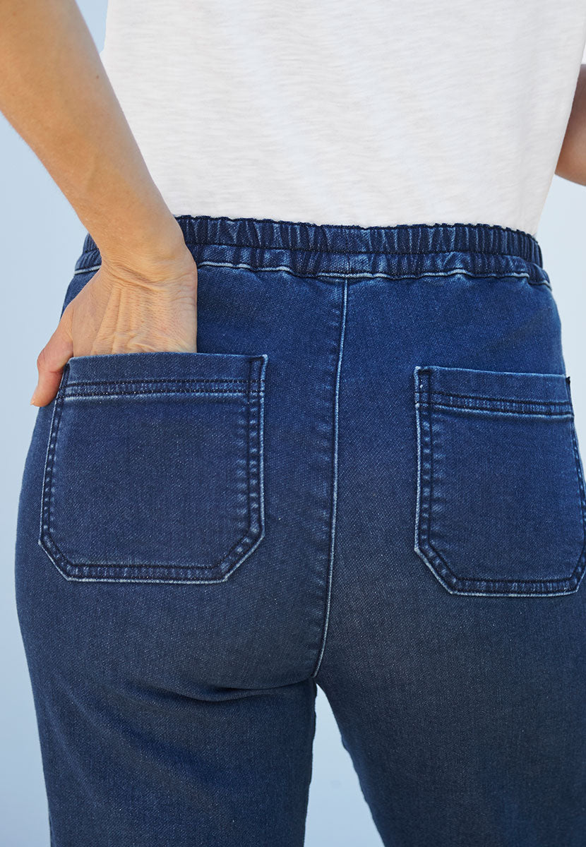 Rita Jersey Denim Wide Leg Jeans - Mid Denim