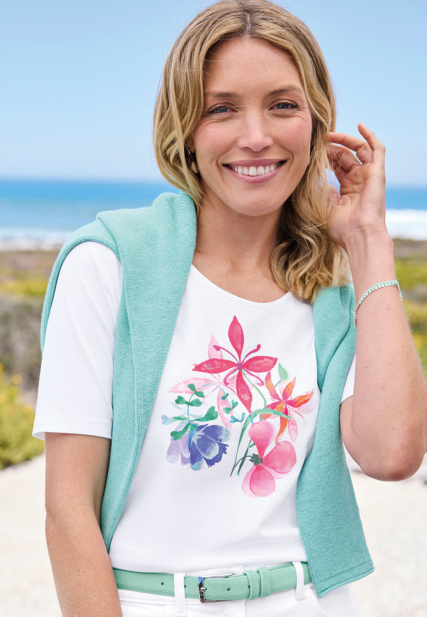 Sienna Short Sleeve Cotton Jersey Top - Sarzano Print
