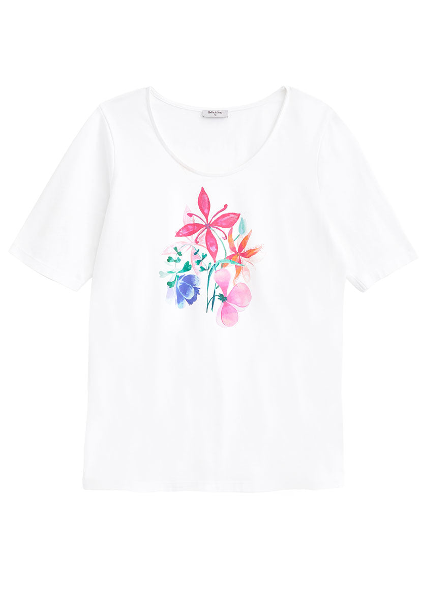 Sienna Short Sleeve Cotton Jersey Top - Sarzano Print