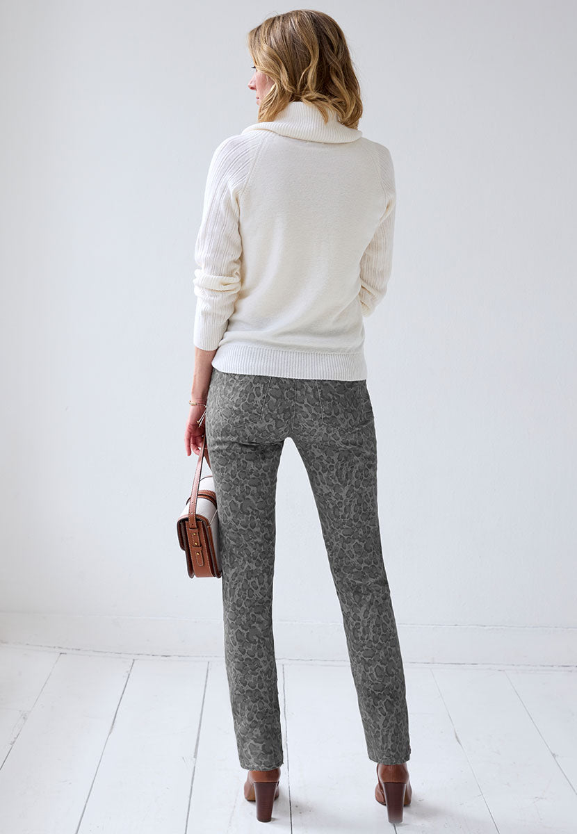 BRAX Winter Dream Mary Fit Trouser - Grey Leopard Print Back View