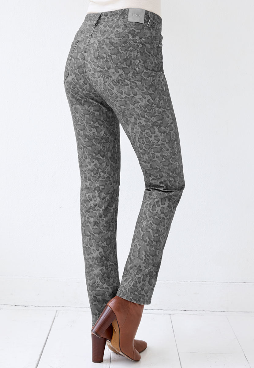 BRAX Winter Dream Mary Fit Trouser - Grey Leopard Print Side View