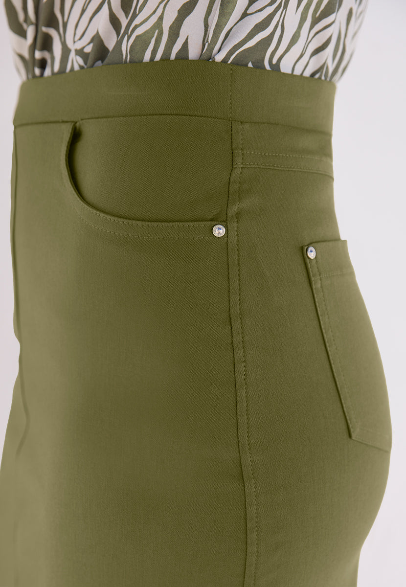 Abbie Pencil Pull on Skirt - Dark Olive
