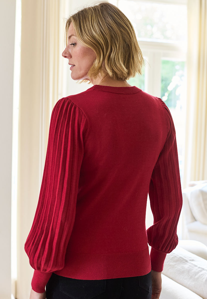 Abigail Balloon Sleeve Round Neck Jumper - Cherry Back View