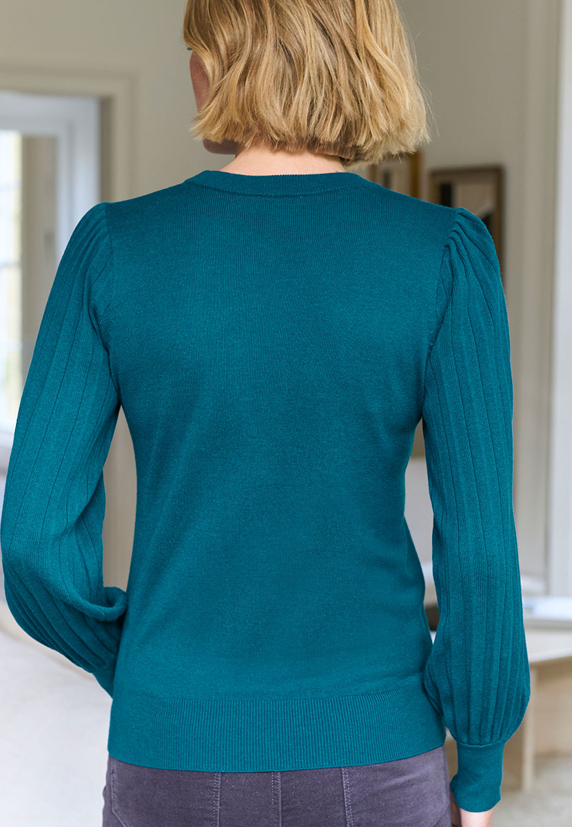 Abigail Balloon Sleeve Round Neck Jumper - Dutch Blue Back View