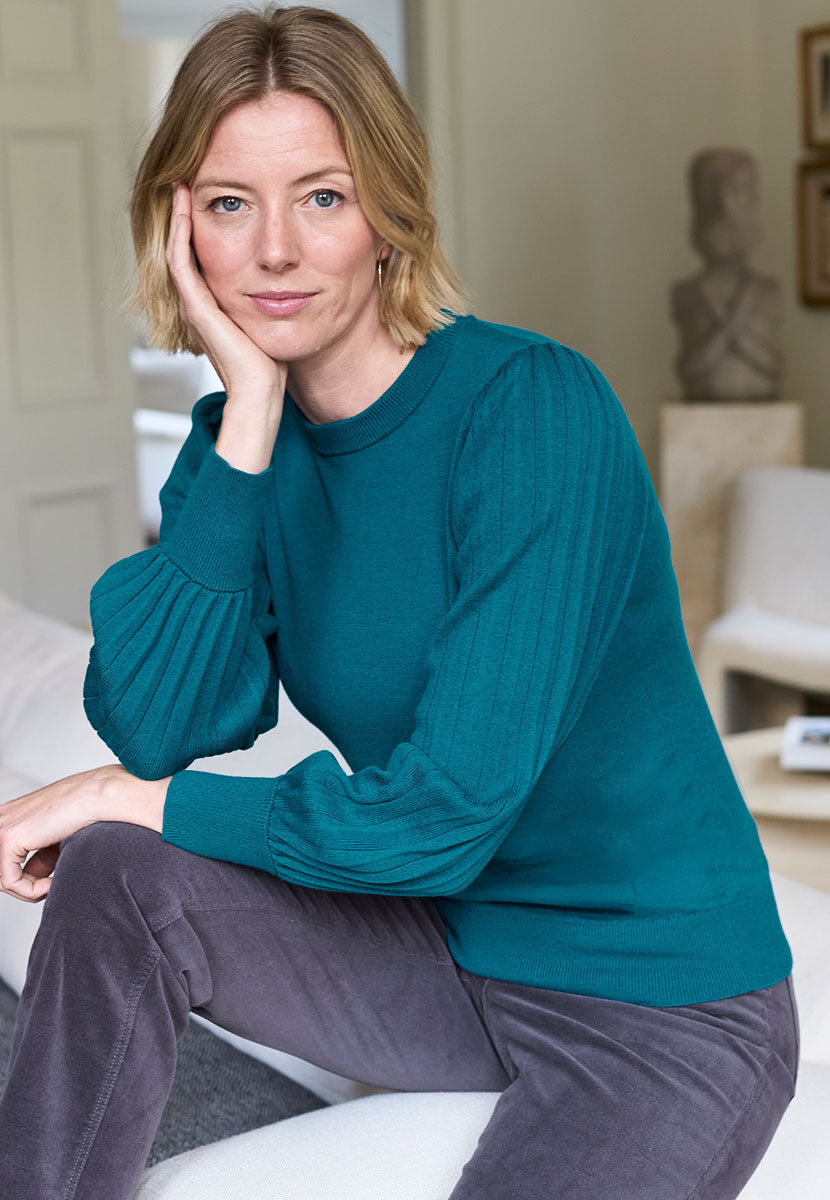 Abigail Balloon Sleeve Round Neck Jumper - Dutch Blue Front Alt View