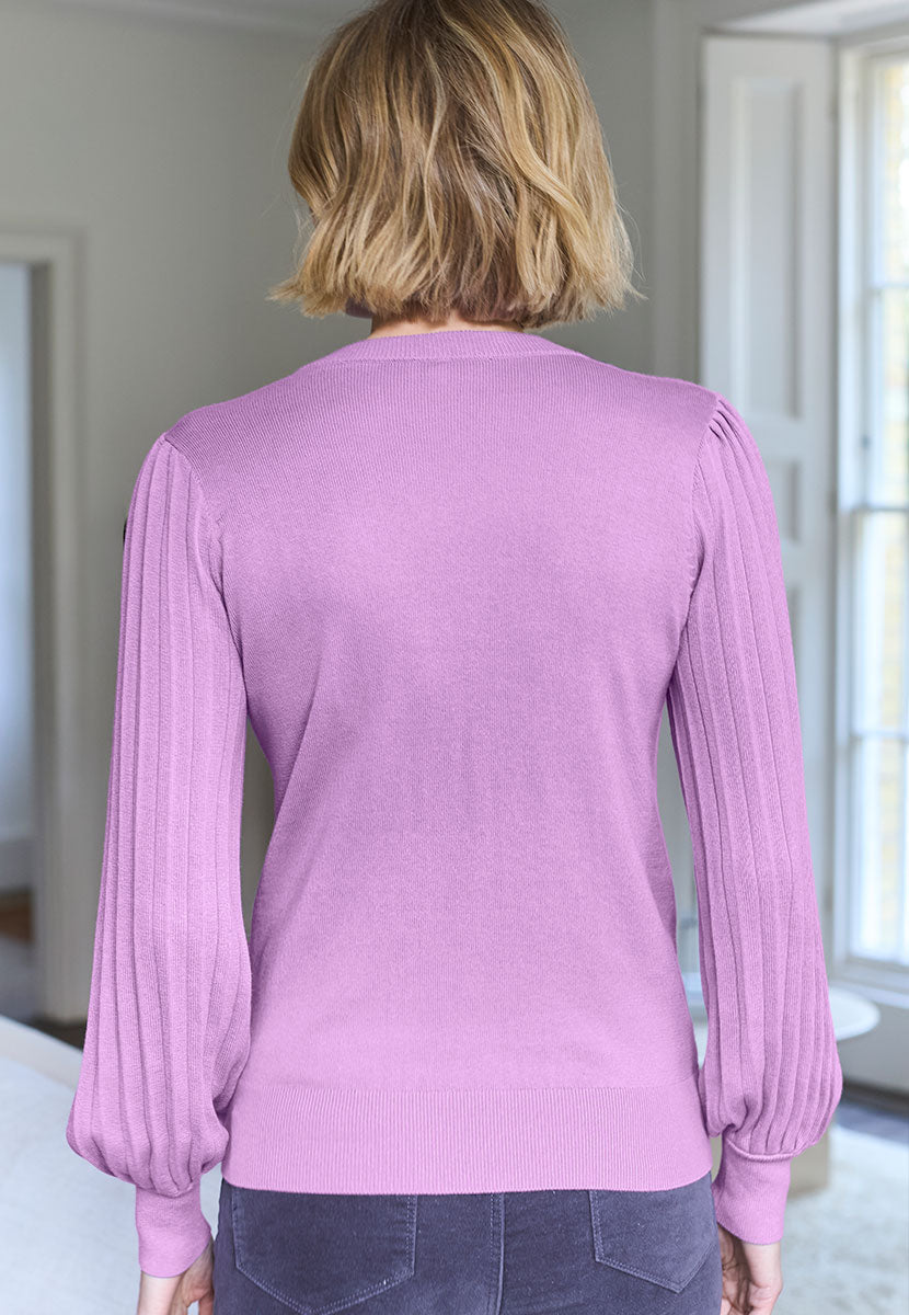 Abigail Balloon Sleeve Round Neck Jumper - Heather Back View