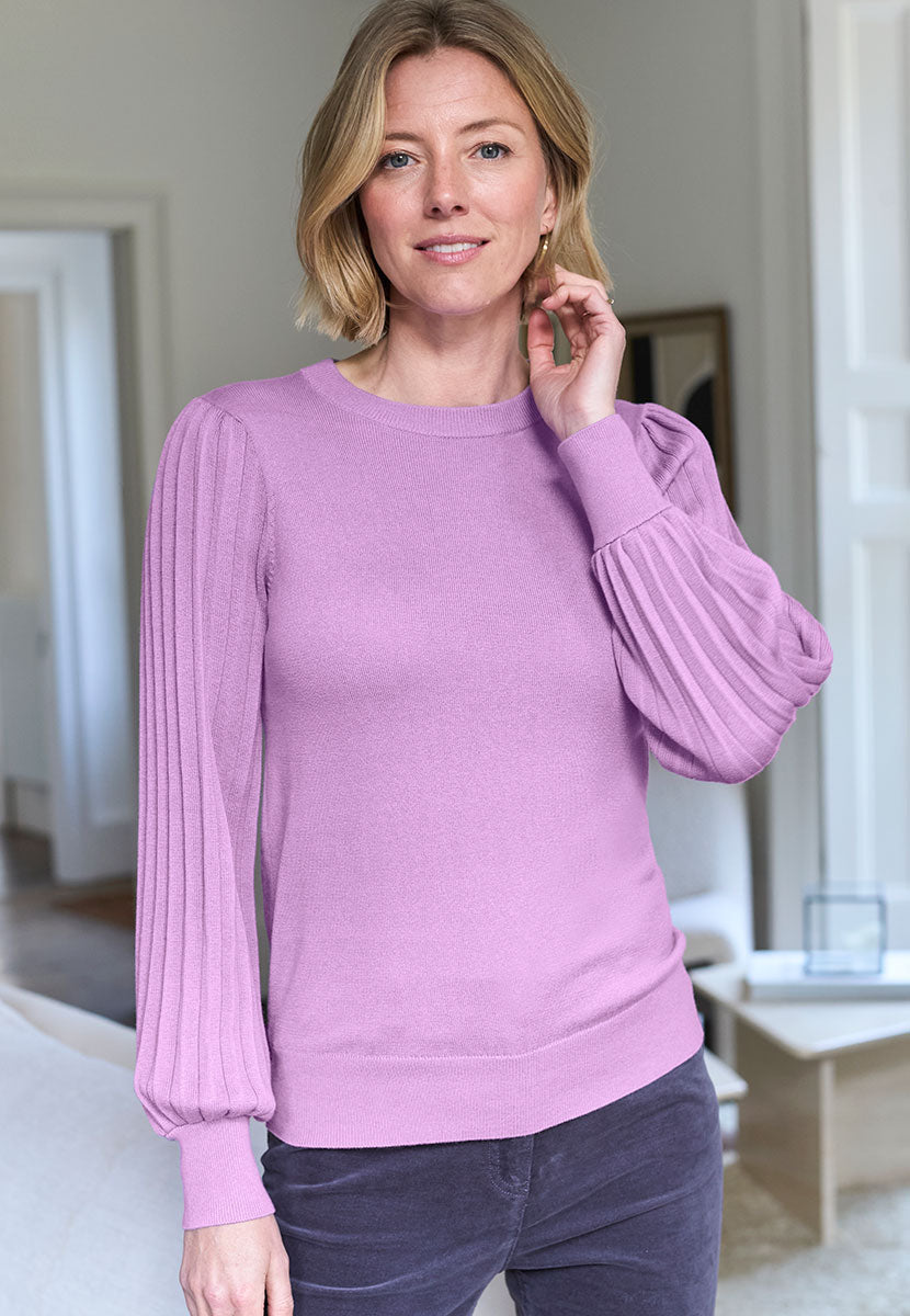 Abigail Balloon Sleeve Round Neck Jumper - Heather Front Alt View