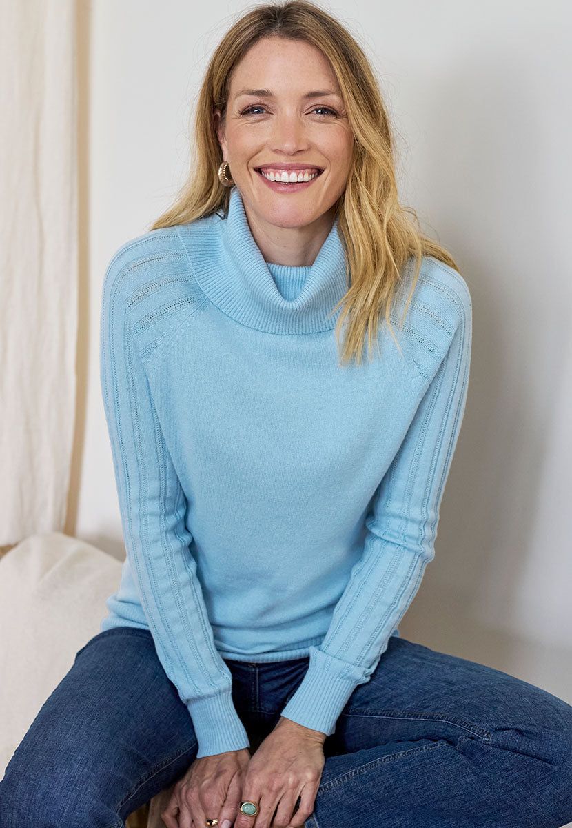 Adelie Long Sleeve Merino Jumper - French Blue Front View