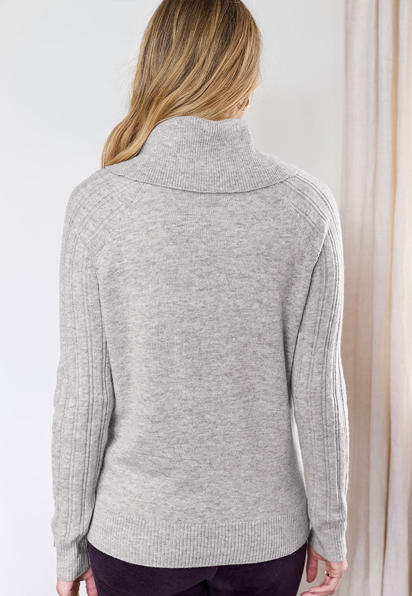 Adelie Long Sleeve Merino Jumper - Heather Grey Back View