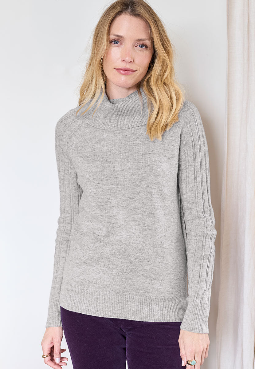 Adelie Long Sleeve Merino Jumper - Heather Grey Front Alt View