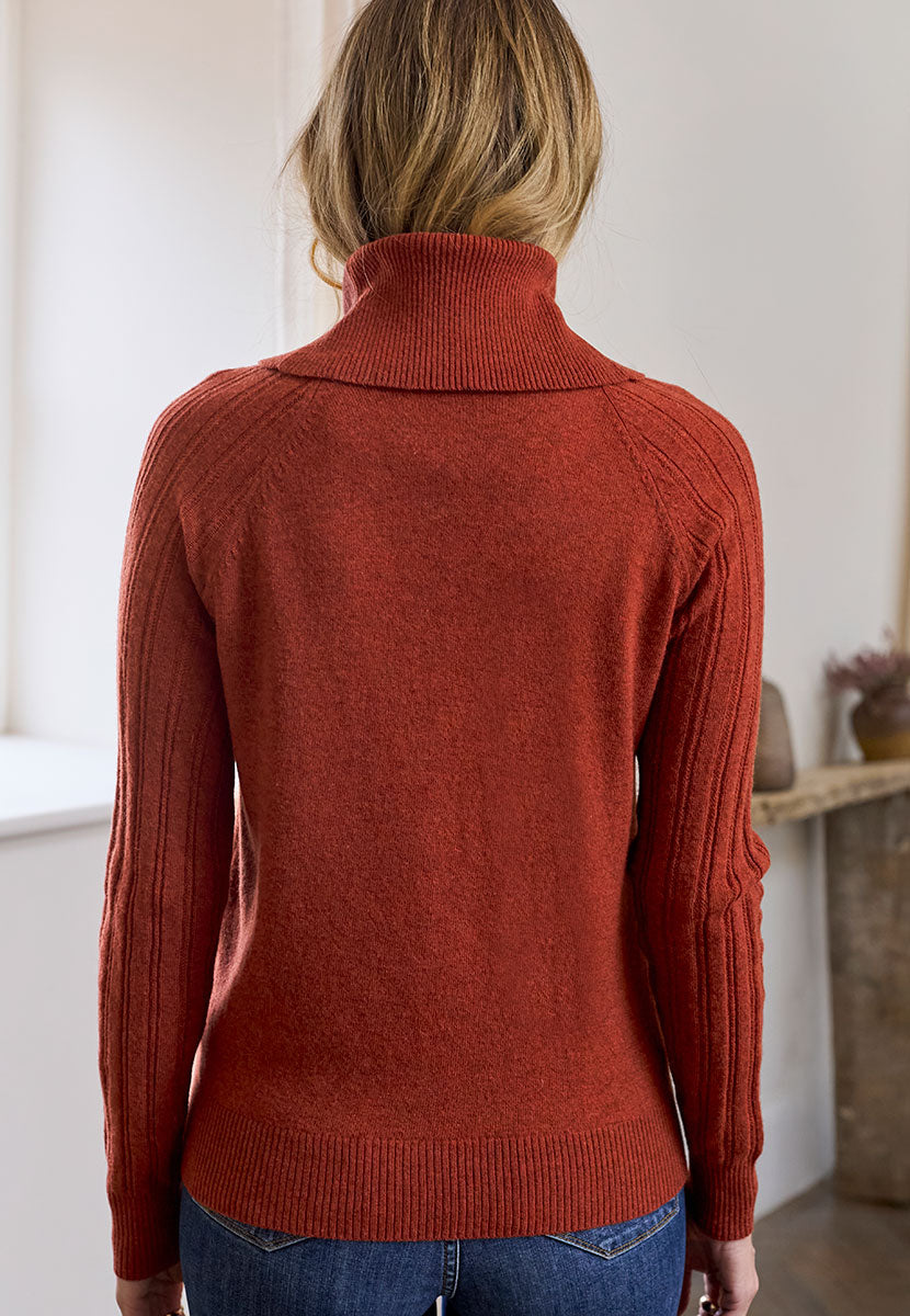 Adelie Long Sleeve Merino Jumper - Rust Back View